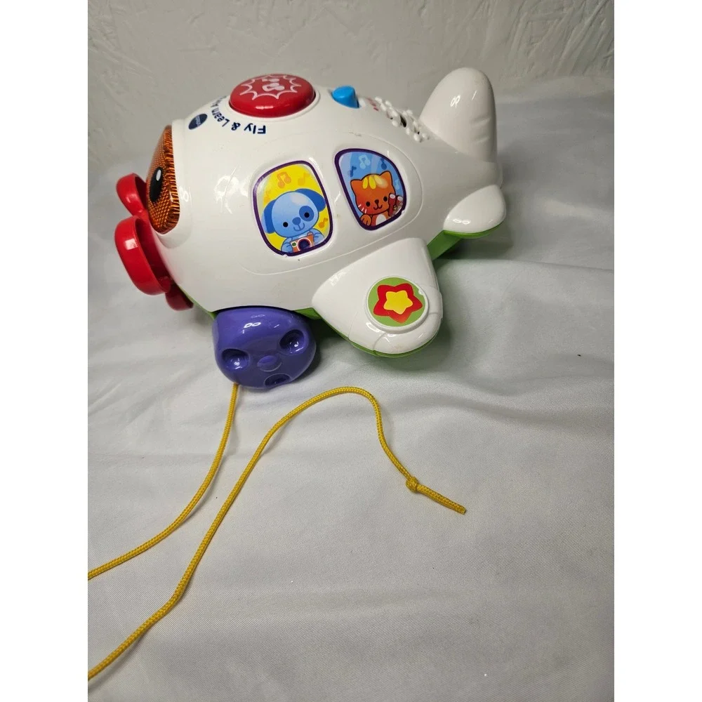 VTech Fly and Learn Airplane Toddler Pull Toy Lights Sounds Music White Green
